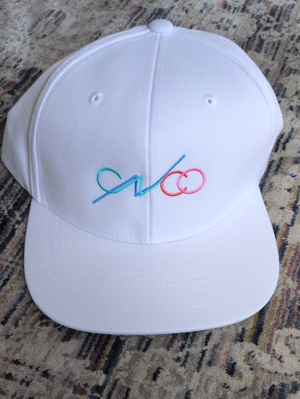 White Unisex CNCO Snapback Hat with Multicolor Embroidered Accent NWT